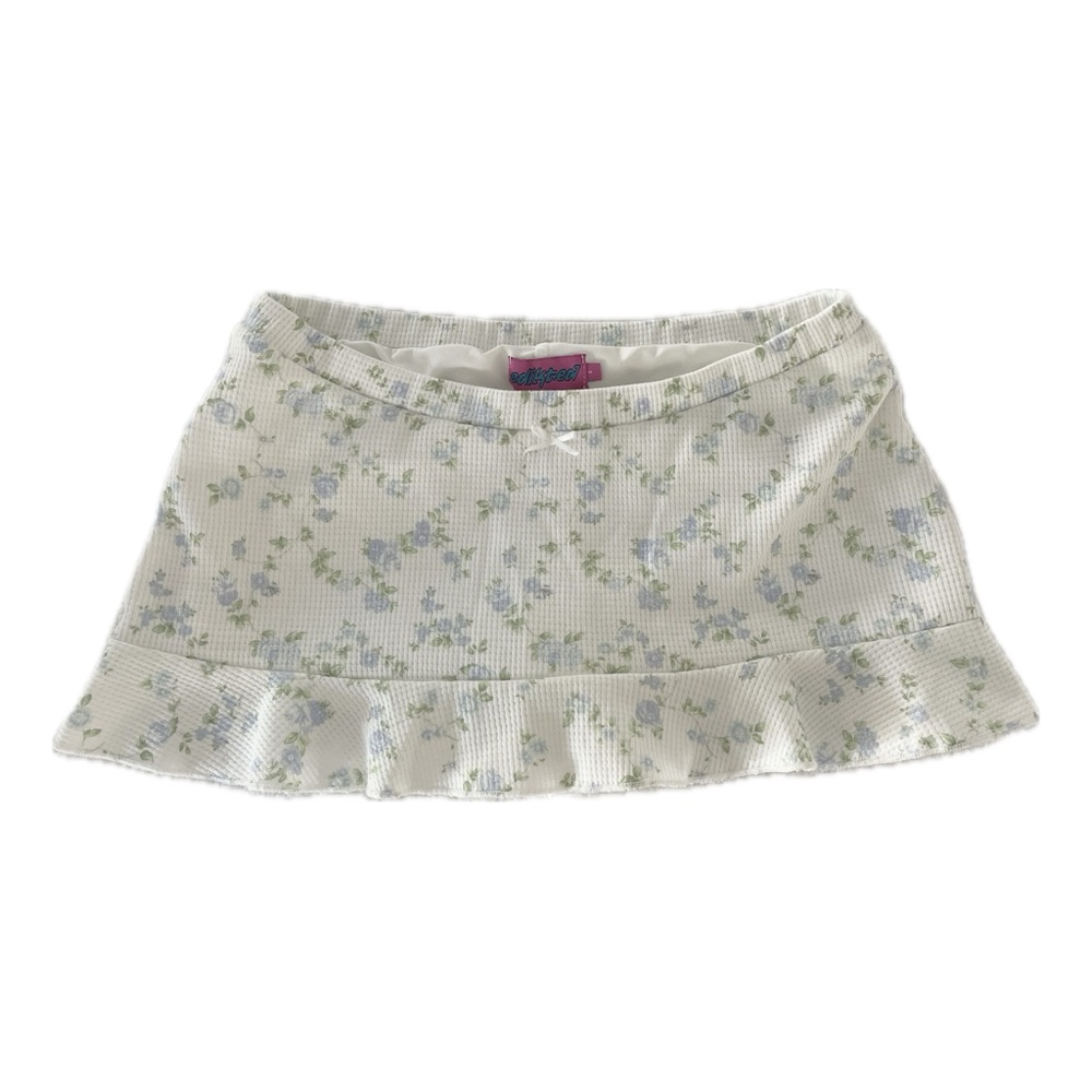 Edikted White Floral Daydream Waffle Knit Miniskirt - Picture 3 of 5